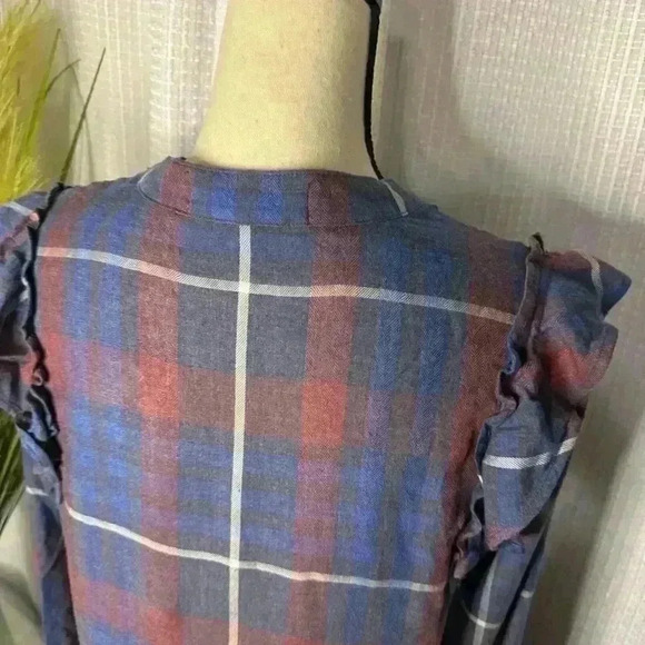 Anthropologie Cloth & Stone Plaid Ruffle V Neck Shirt Dress Size Small - Picture 8 of 13